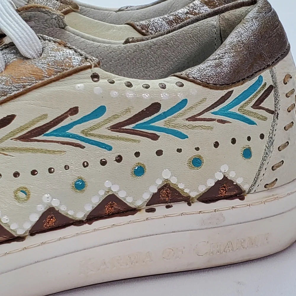 Karma Of Charme Naïf Hand Painted Leather Low Top Women Sneakers Sz 37 / US 6.5